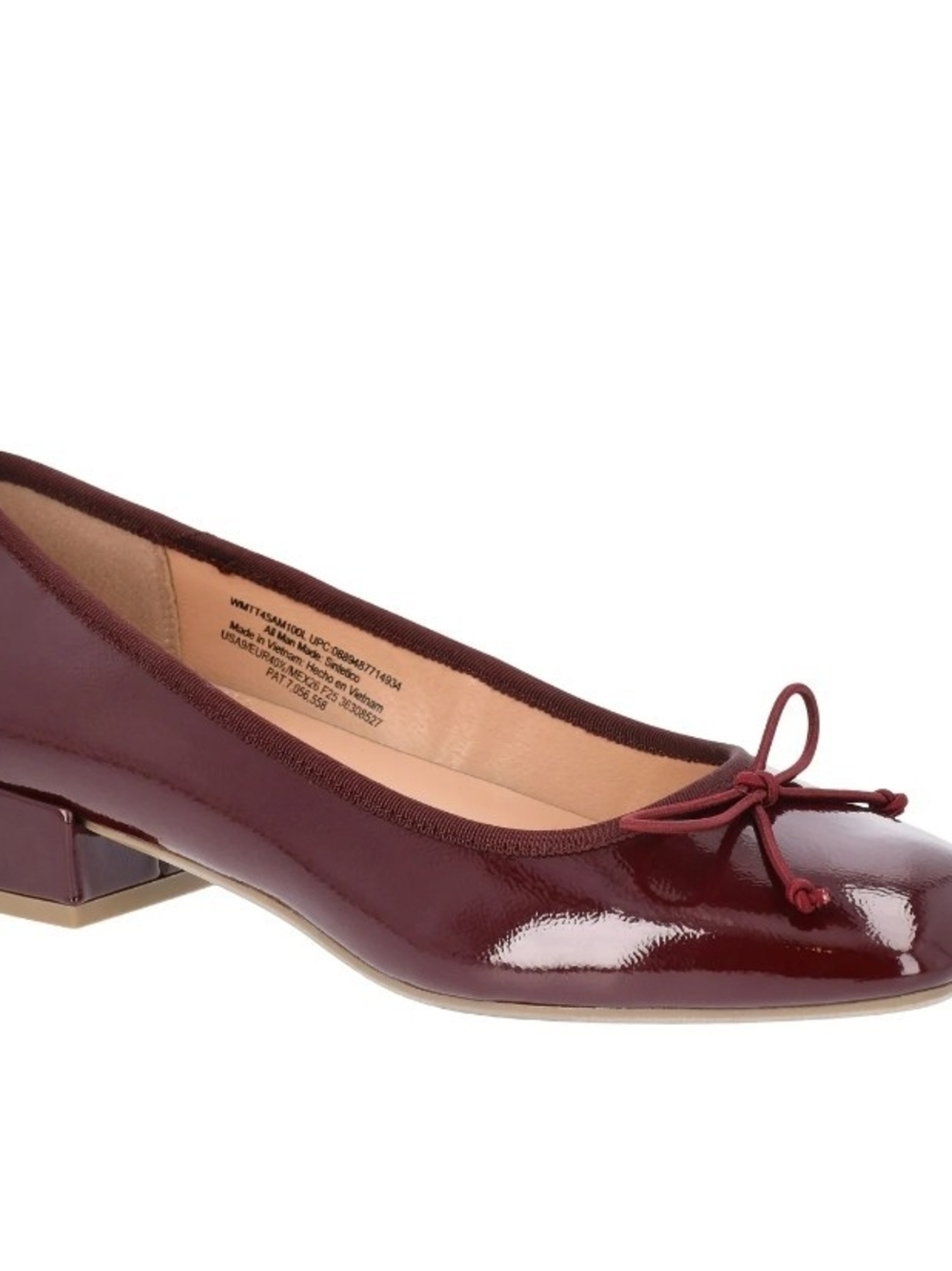 NWT Time and Tru Women Burgundy Patent Bow Block Heel Ballet Shoes
